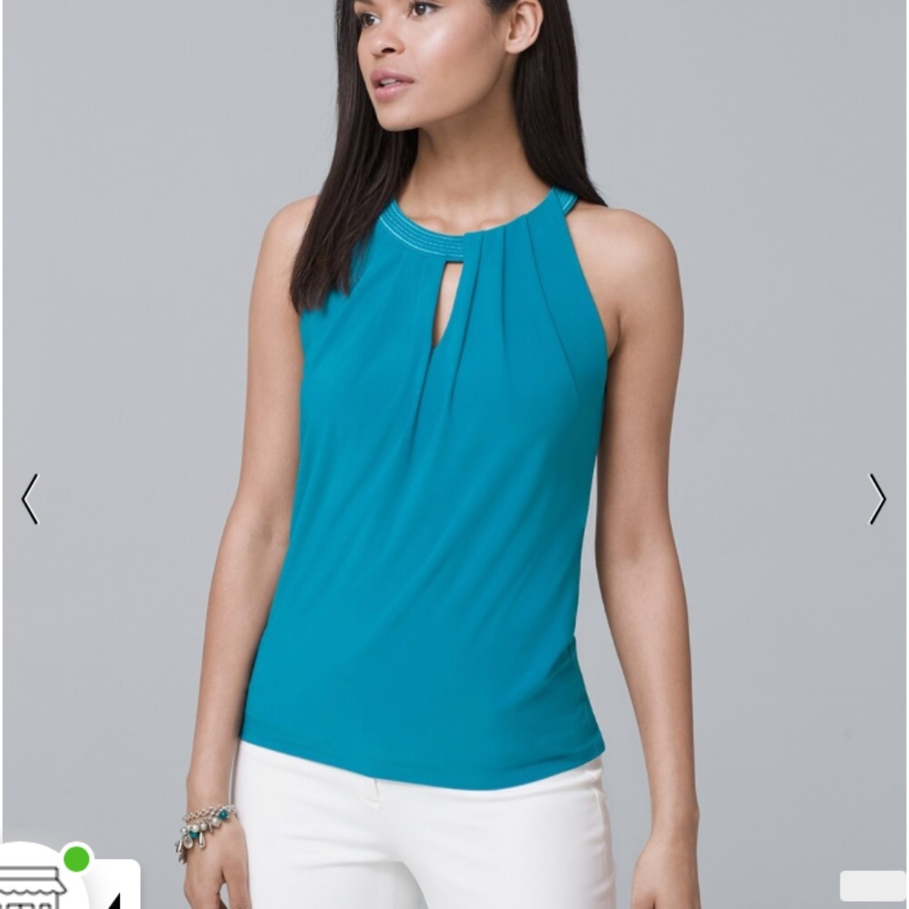 White House Black Market Teal Sleeveless Keyhole Pleated Shell